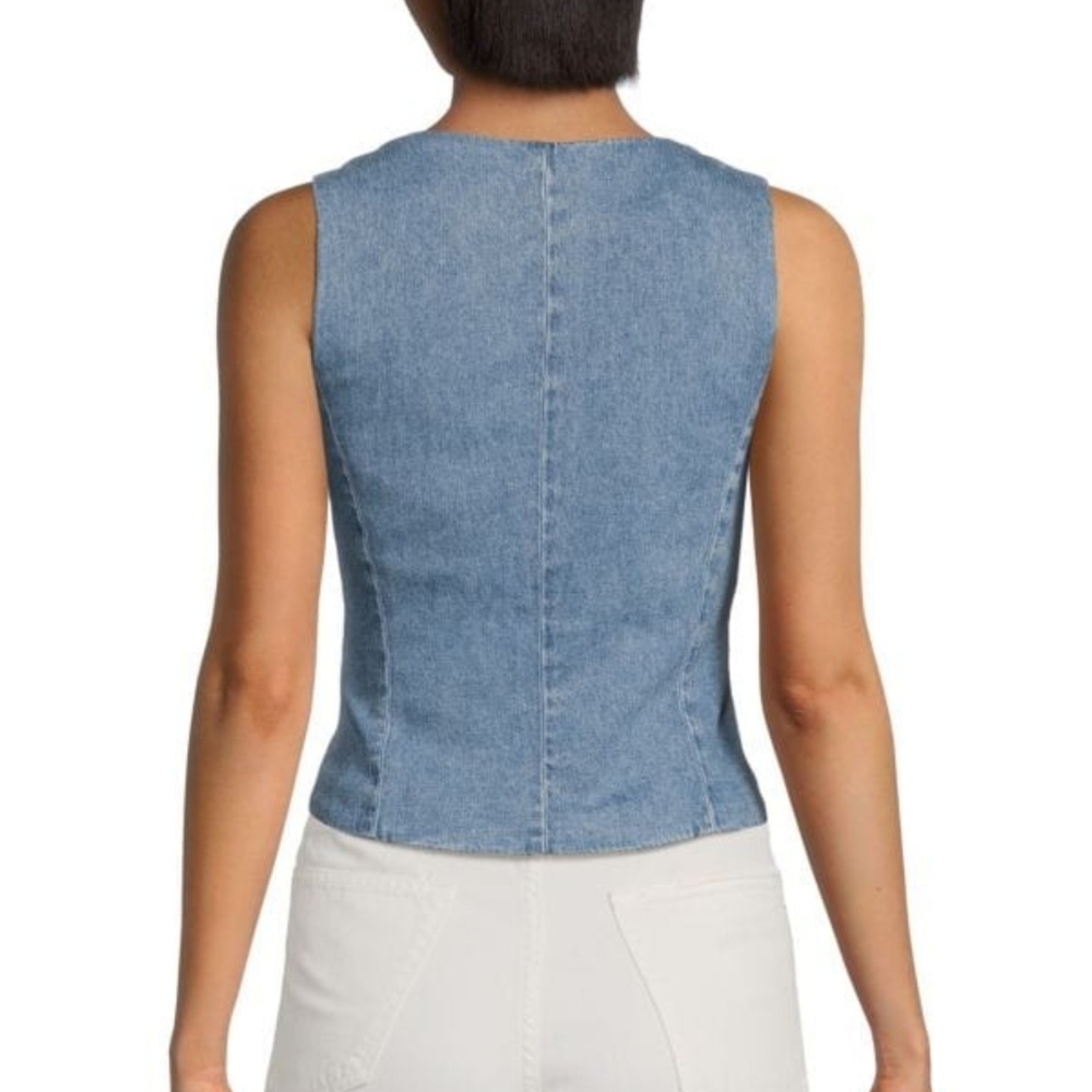 rag & bone Seraphina Denim Vest Top Button Front Lined Winwood Blue Wash L NWT - Picture 9 of 14